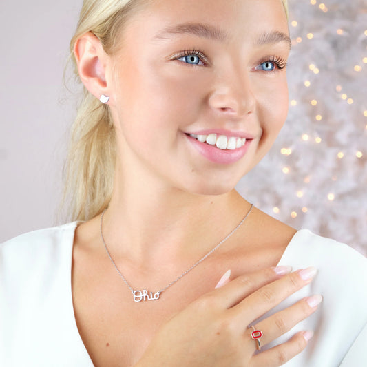 Stainless Steel Script Ohio Necklace