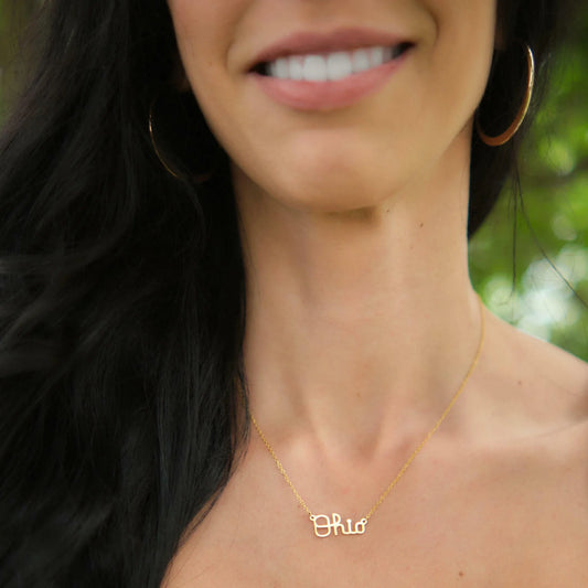 Gold Script Ohio Necklace
