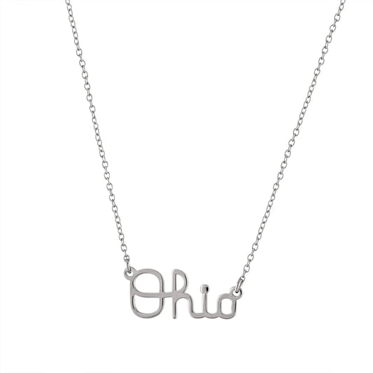 Stainless Steel Script Ohio Necklace