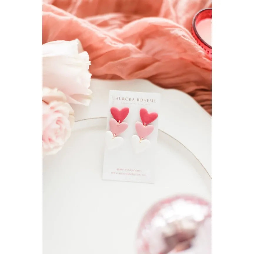 PInk Valentine Stacked Heart Earrings