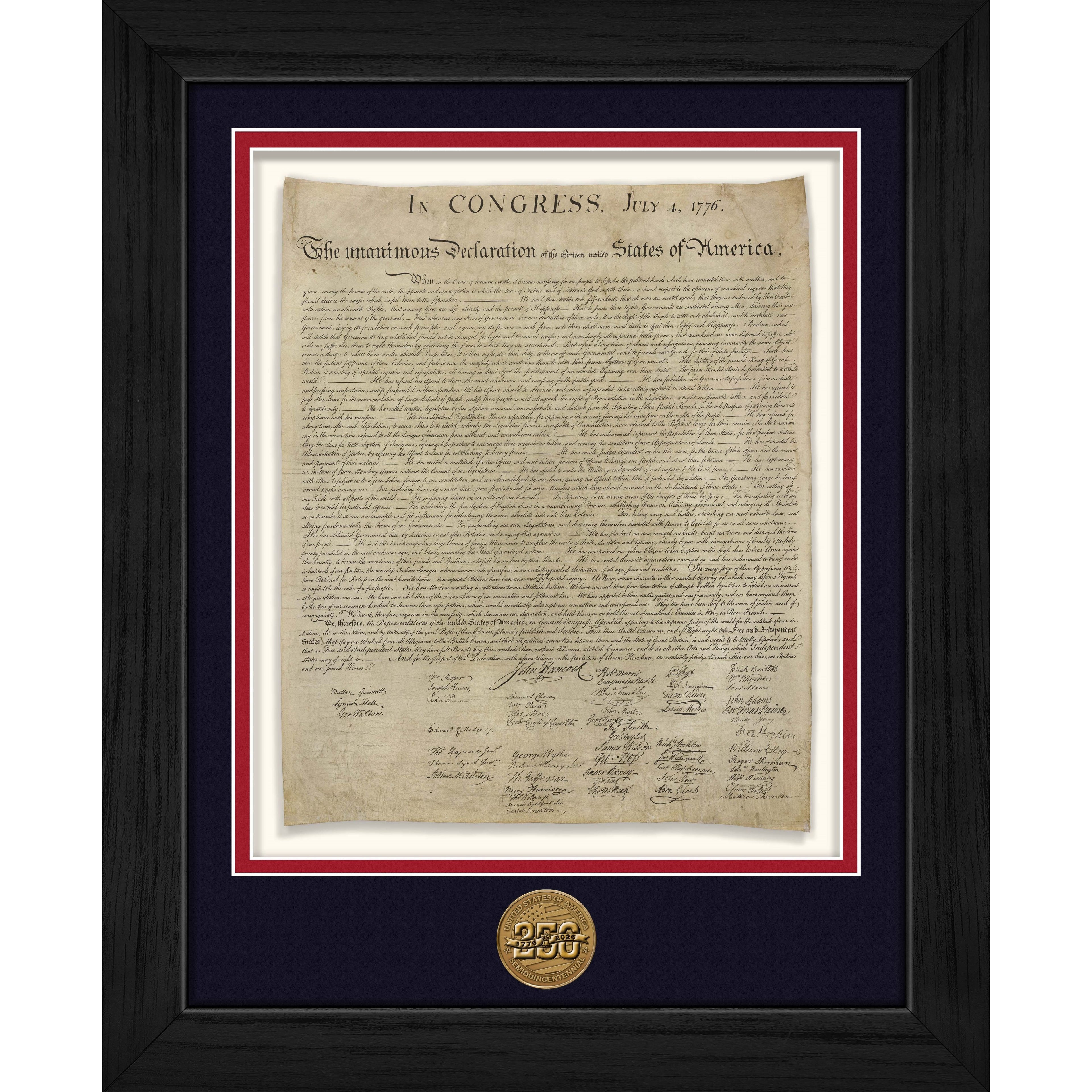 America 250 Framed Declaration of Independence & Collectible Coin