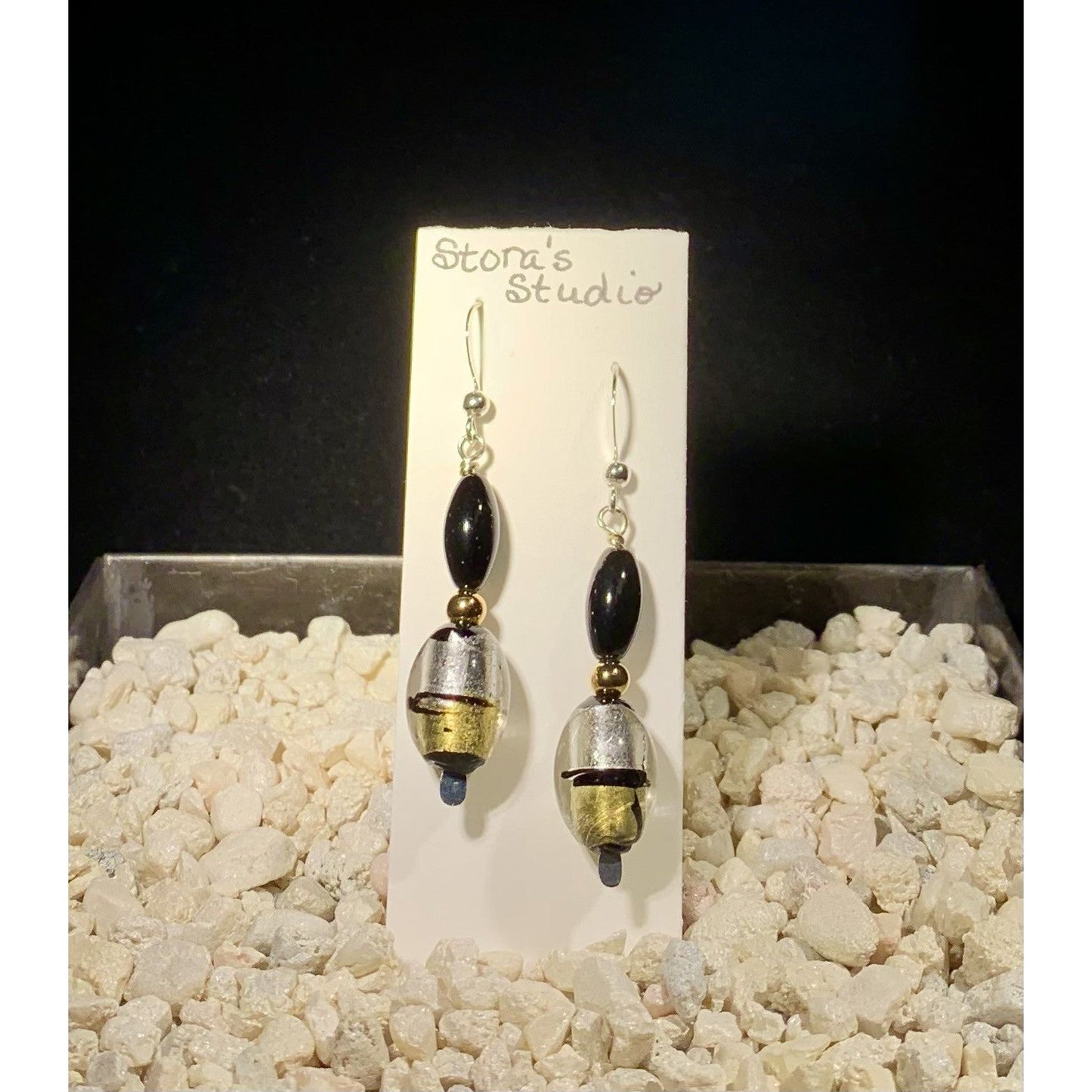 Black, Gold, and Silver Lampwork Earrings
