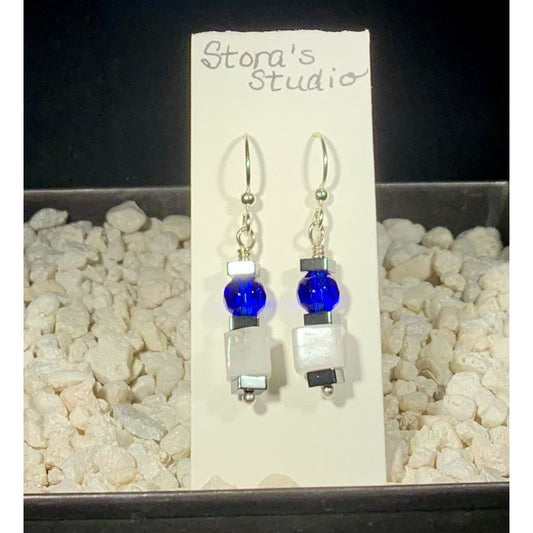 Blue Glass & Hematite Earrings