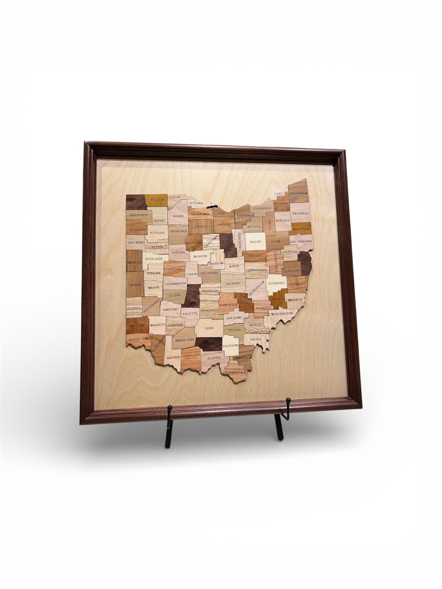 Artisan made Ohio County Map made with Ohio native woods