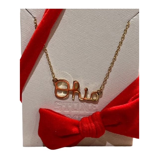 Gold Script Ohio Necklace