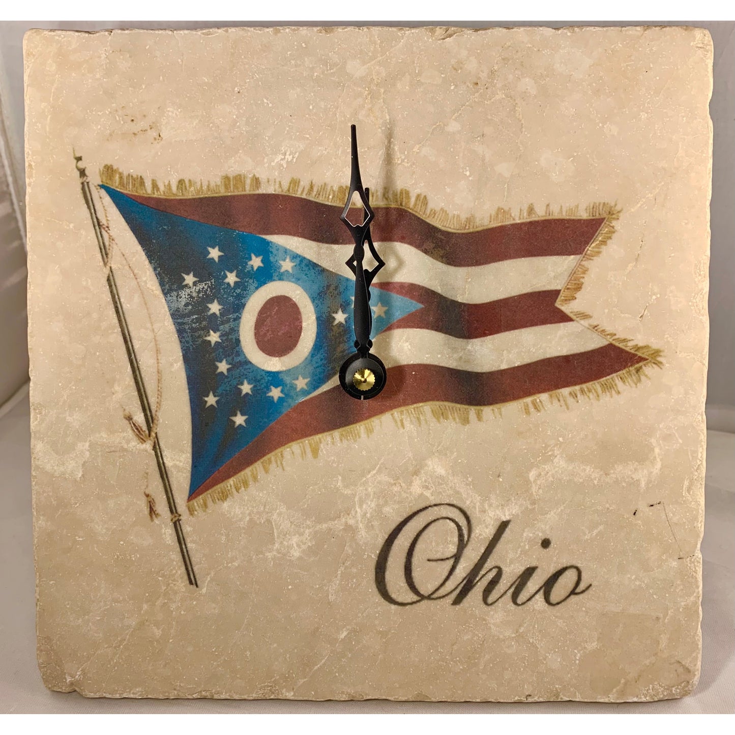 Stone Ohio Flag Table Clock 8"