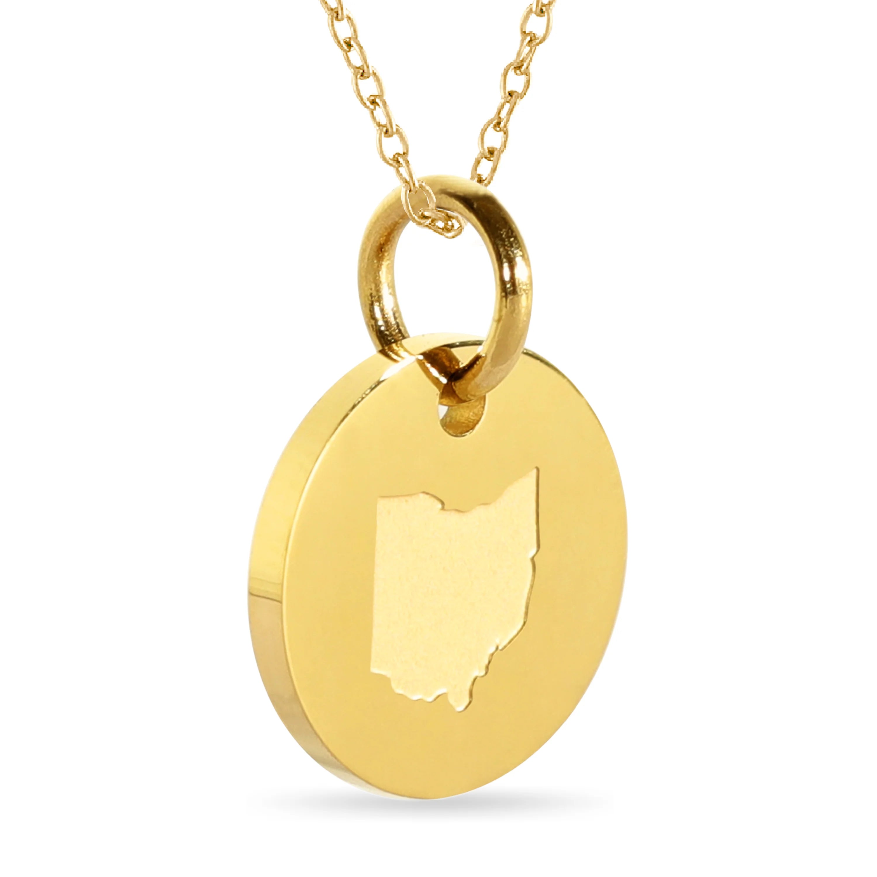 OSU Ohio Map Engraved 18K Gold Necklace