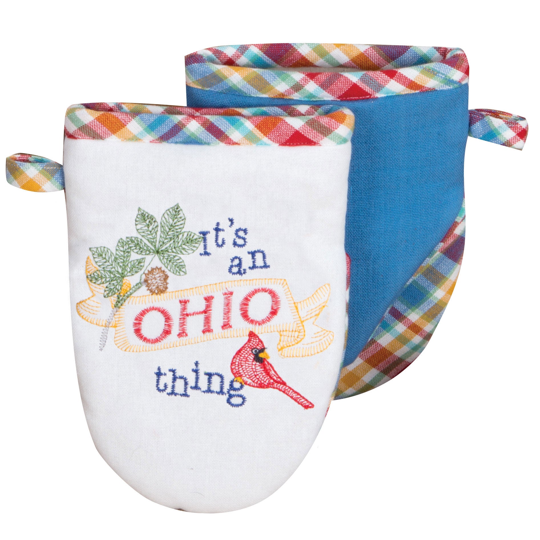 Ohio Embroidered Plaid Oven Mitt