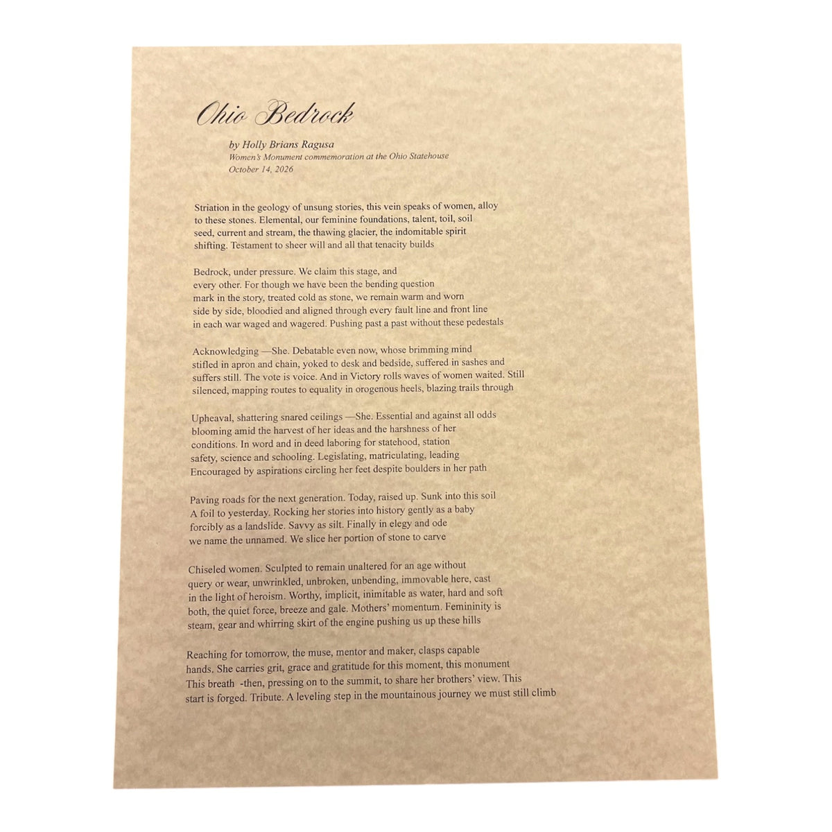 Ohio Bedrock Poem by Holly Brians Ragusa Women's Monument at the Ohio Statehouse