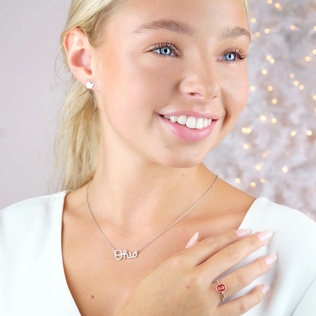 Stainless Steel Script Ohio Necklace