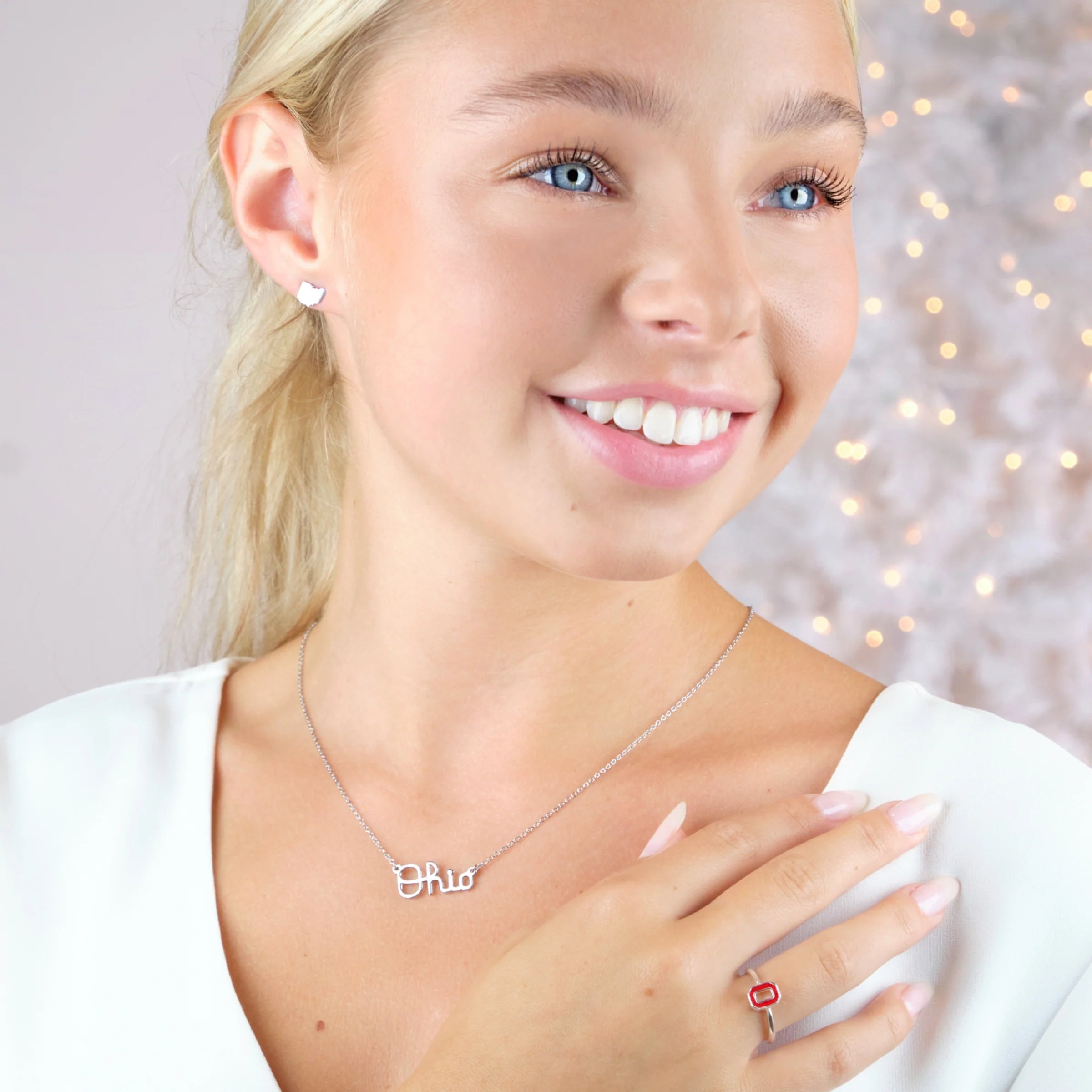 Stainless Steel Script Ohio Necklace