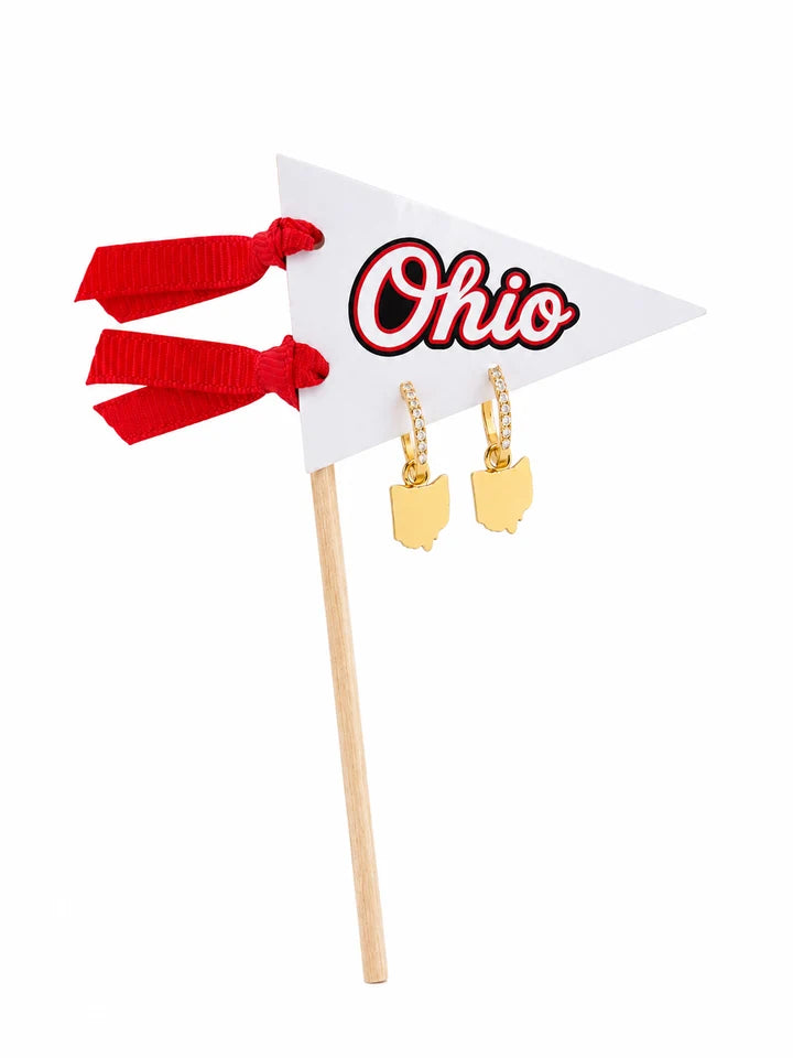 Ohio State Outline Gold Charm Huggie Earrings
