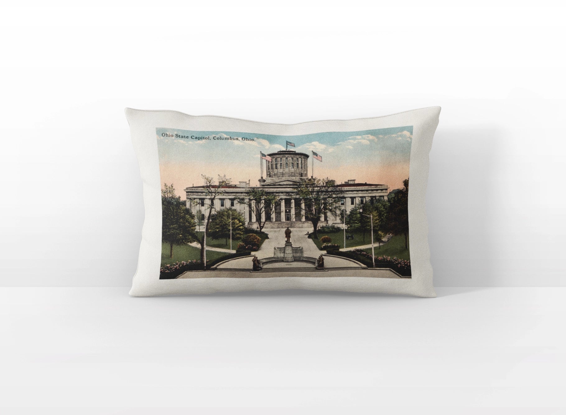 Ohio Statehouse Pillow from Vintage Postcard 12"x16"