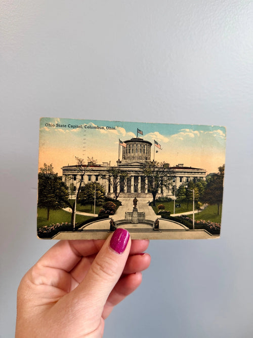 Ohio Statehouse Pillow from Vintage Postcard 12"x16"