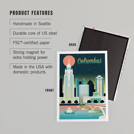 Columbus Retro Skyline Magnet