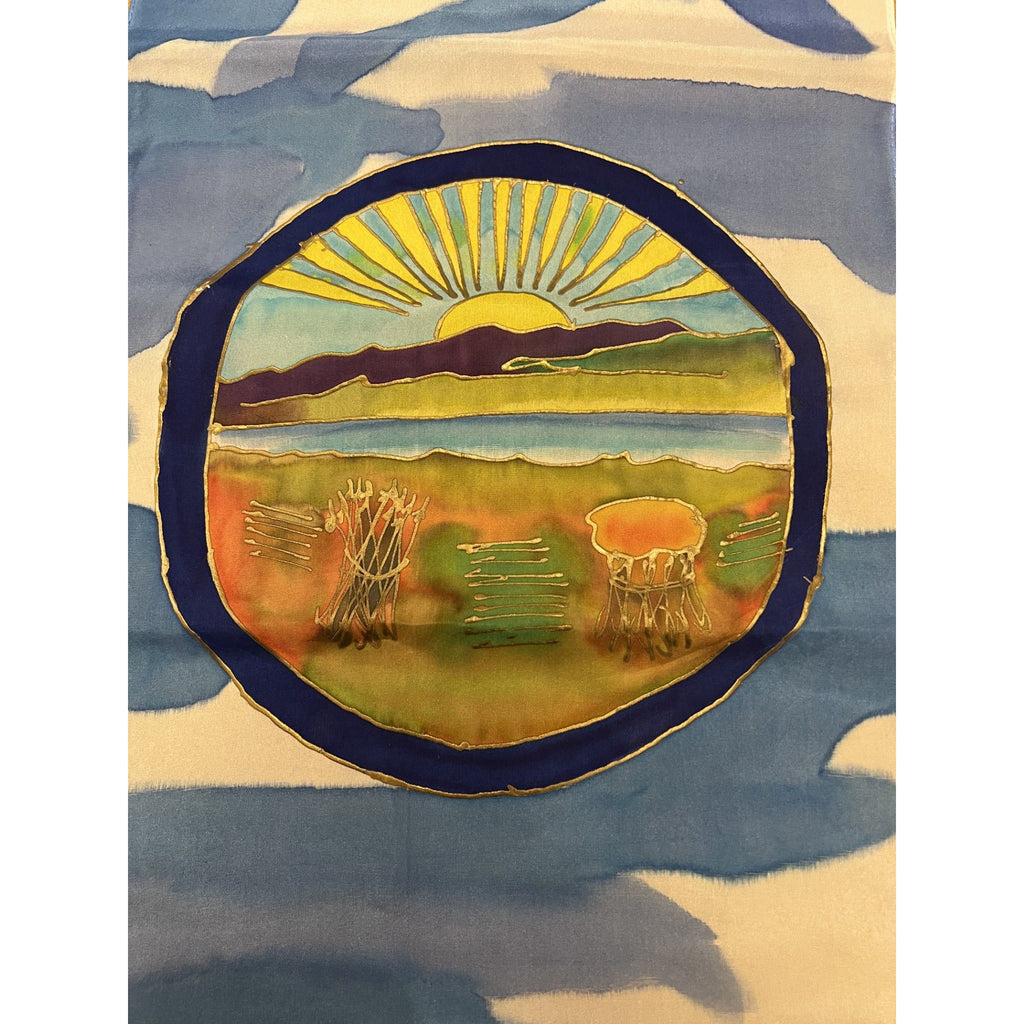 Handpainted Ohio Flag and Ohio State Seal Silk Scarf