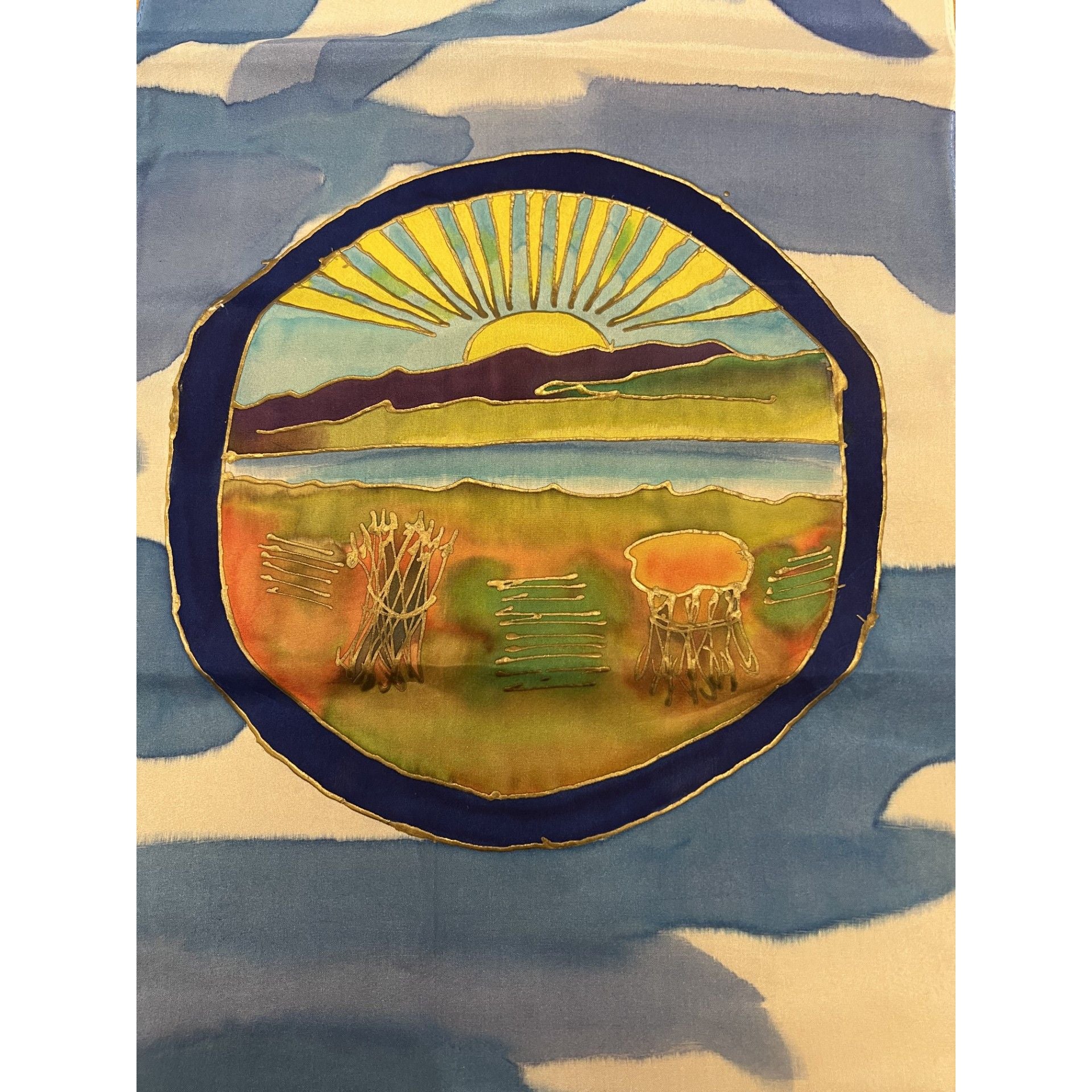 Handpainted Ohio Flag and Ohio State Seal Silk Scarf