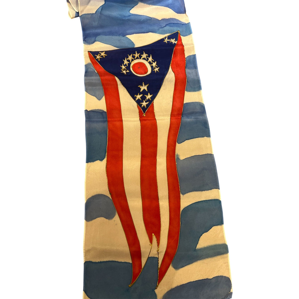 Handpainted Ohio Flag and Ohio State Seal Silk Scarf