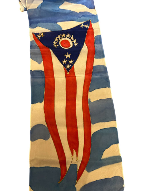 Handpainted Ohio Flag and Ohio State Seal Silk Scarf