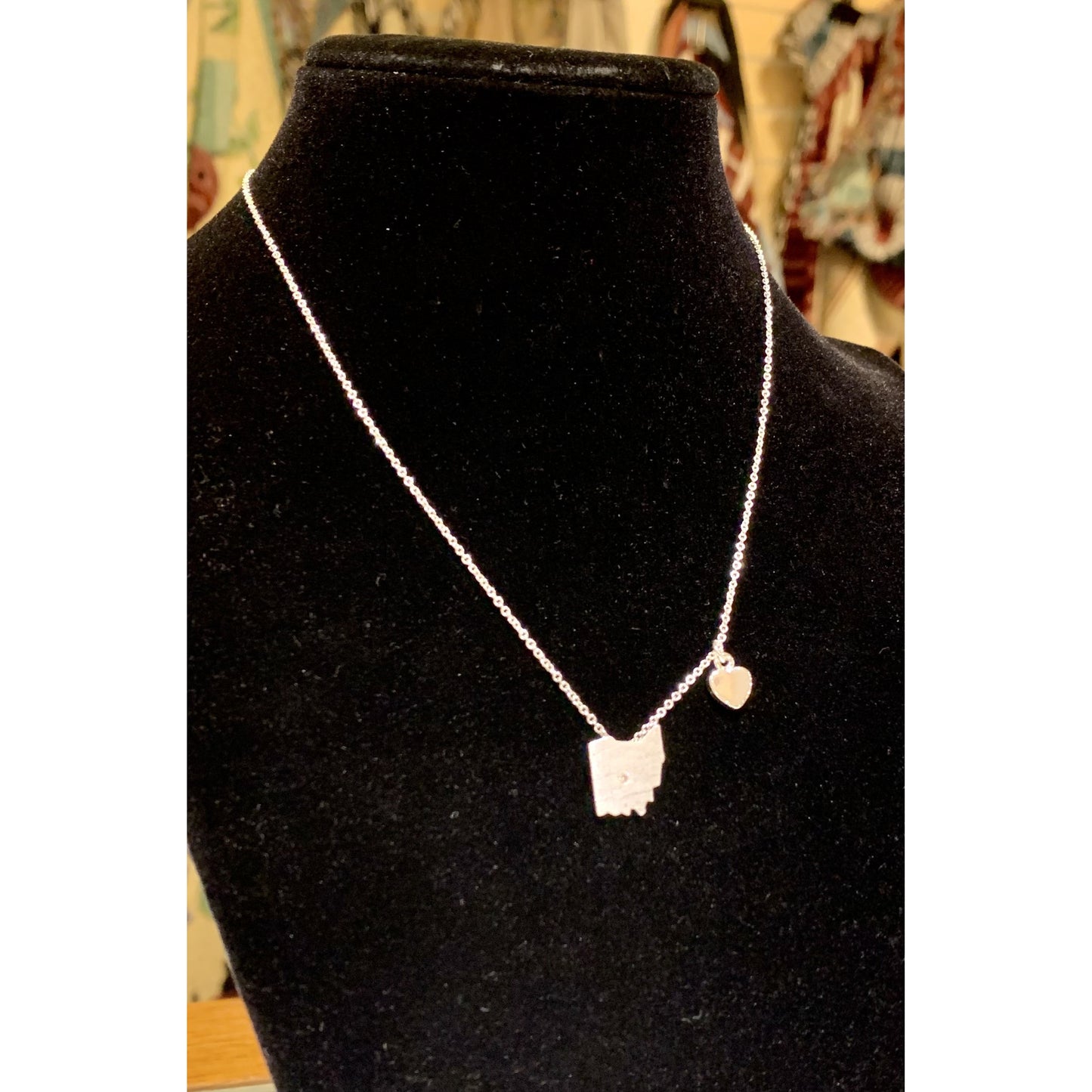 Silver Ohio with Heart Necklace