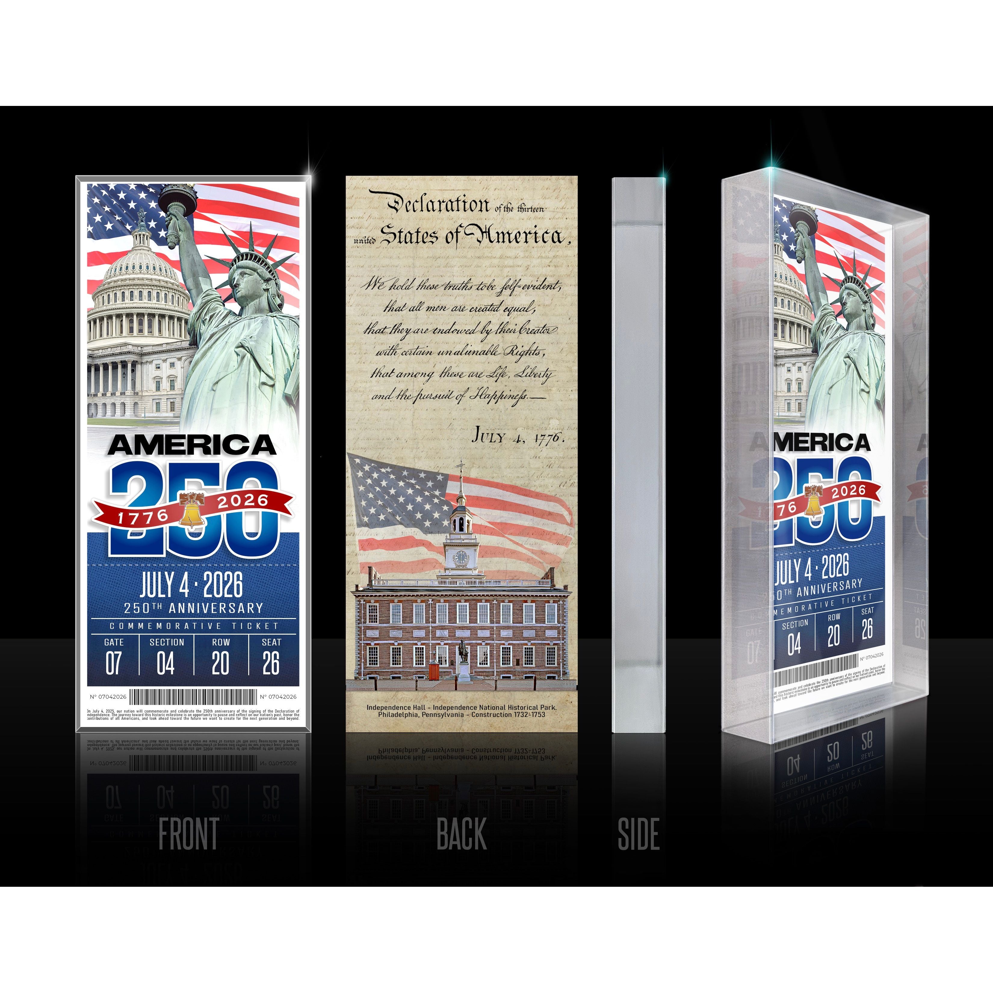 America 250 3D Acrylic Ticket Block