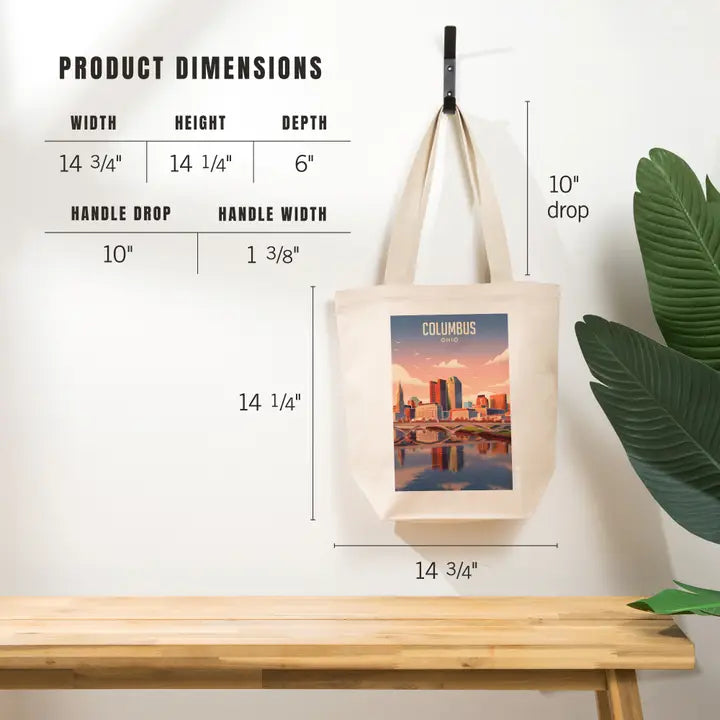 Columbus Ohio Skyline Lithograph Organic Tote Bag