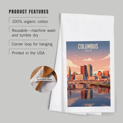 Columbus Ohio Skyline Lithograph Organic Tea Towel