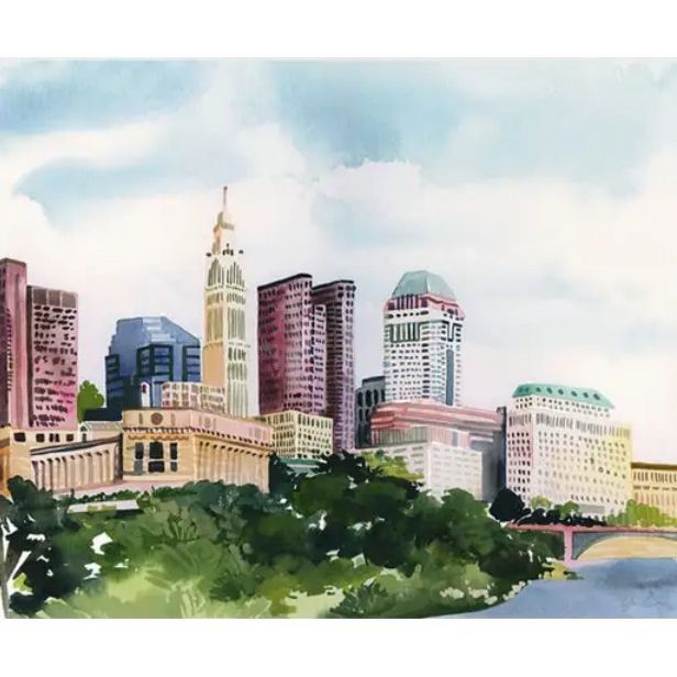 Columbus Skyline 5x7 Print by Local Artist Yao Cheng
