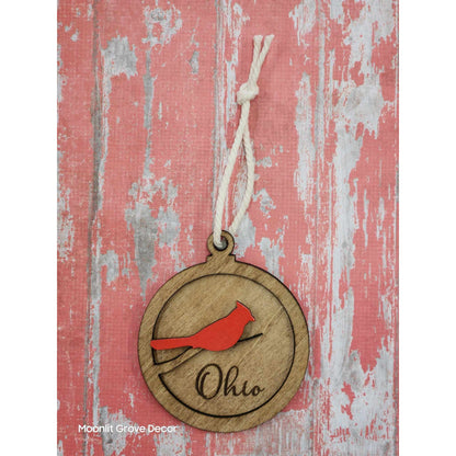 Ohio Cardinal Wood Ornament