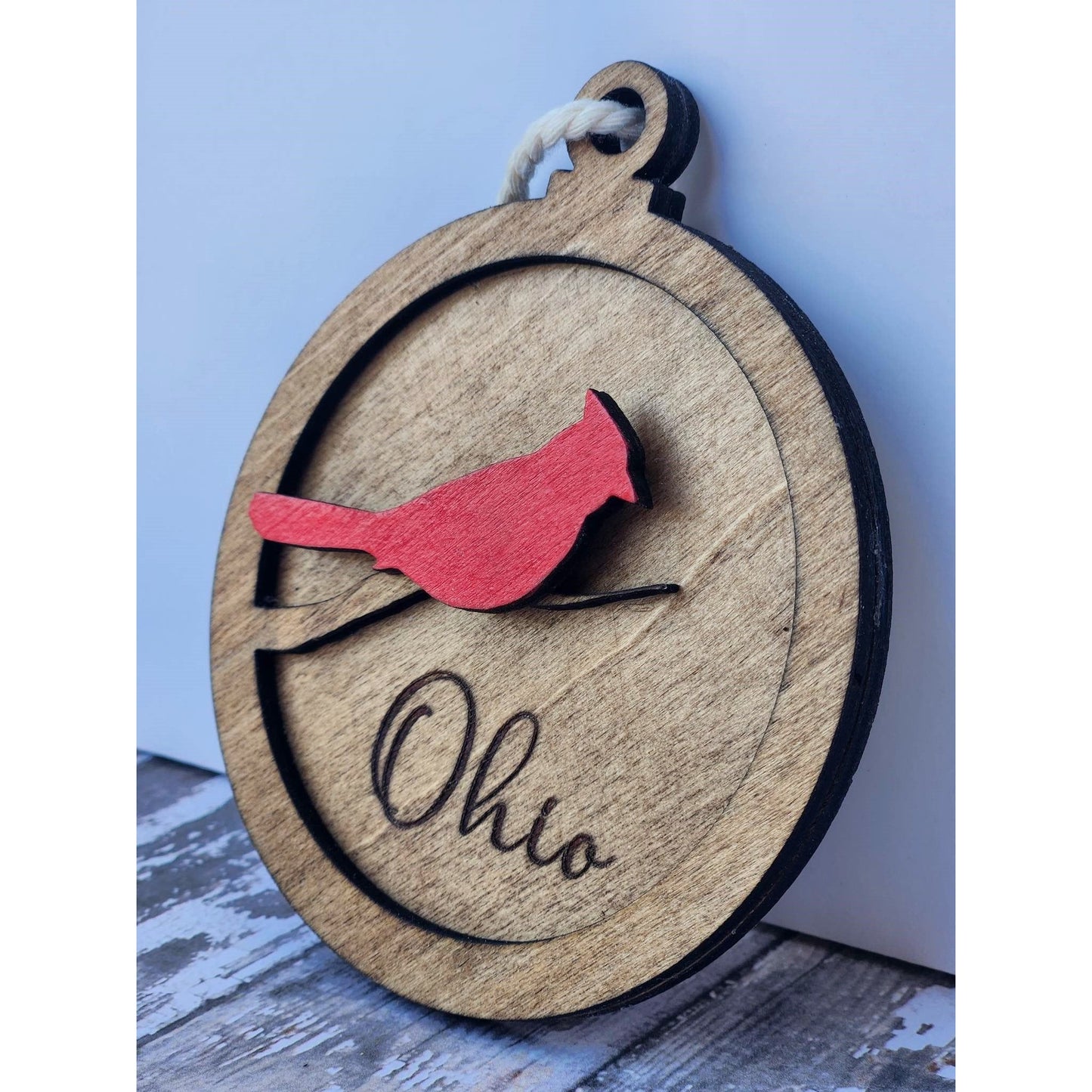 Ohio Cardinal Wood Ornament