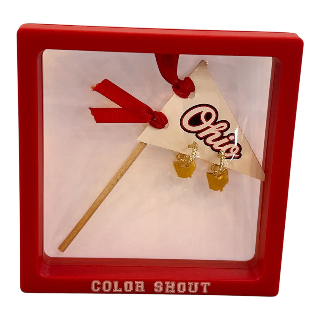 Ohio State Outline Gold Charm Huggie Earrings