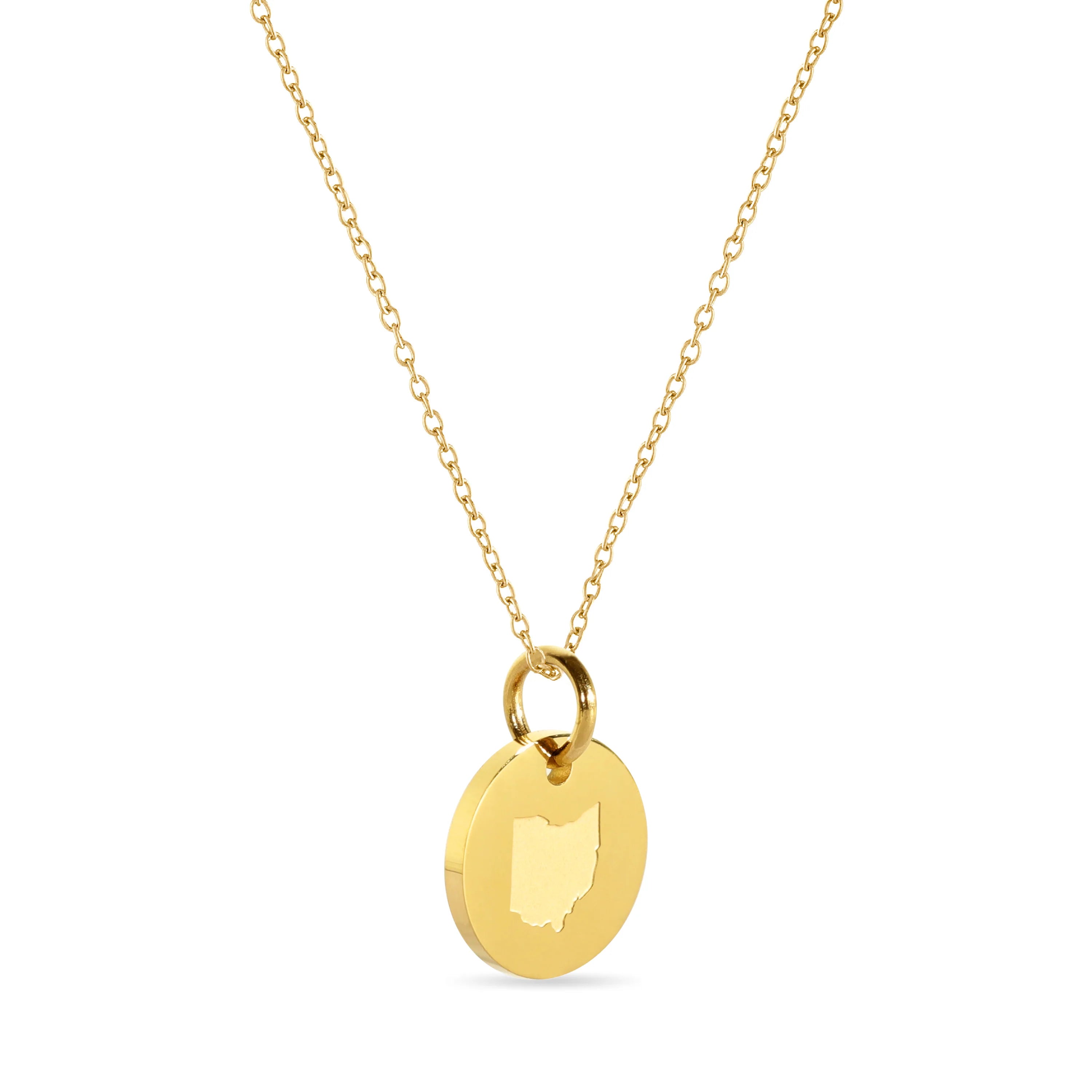 OSU Ohio Map Engraved 18K Gold Necklace