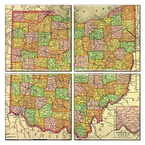 Ohio Vintage Map Set of 4 Coasters