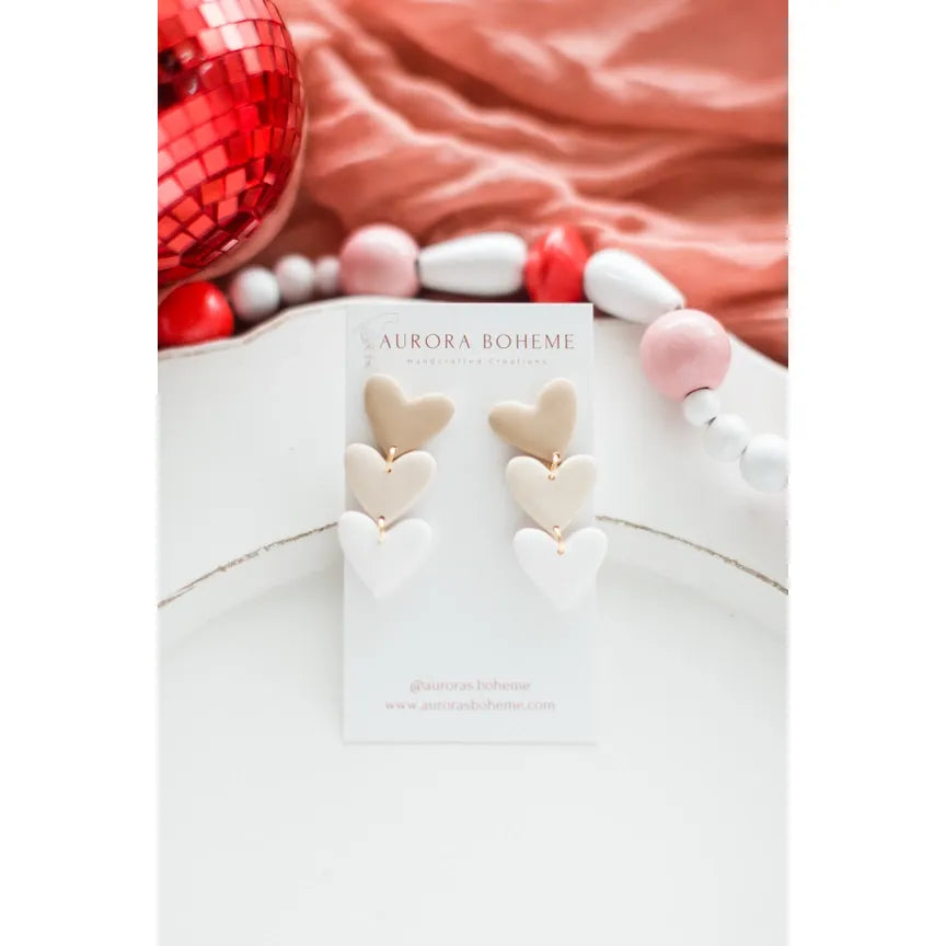 Neutral Lovers Hearts Handmade Earrings