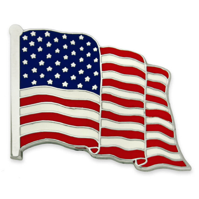 Silver Waving American Flag Lapel Pin