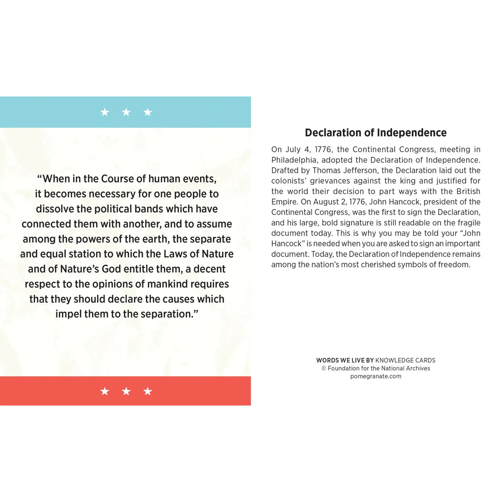 Words We Live By A Quiz Deck on American Historical Documents Knowledge Cards