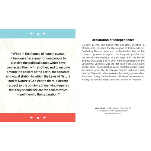 Words We Live By A Quiz Deck on American Historical Documents Knowledge Cards