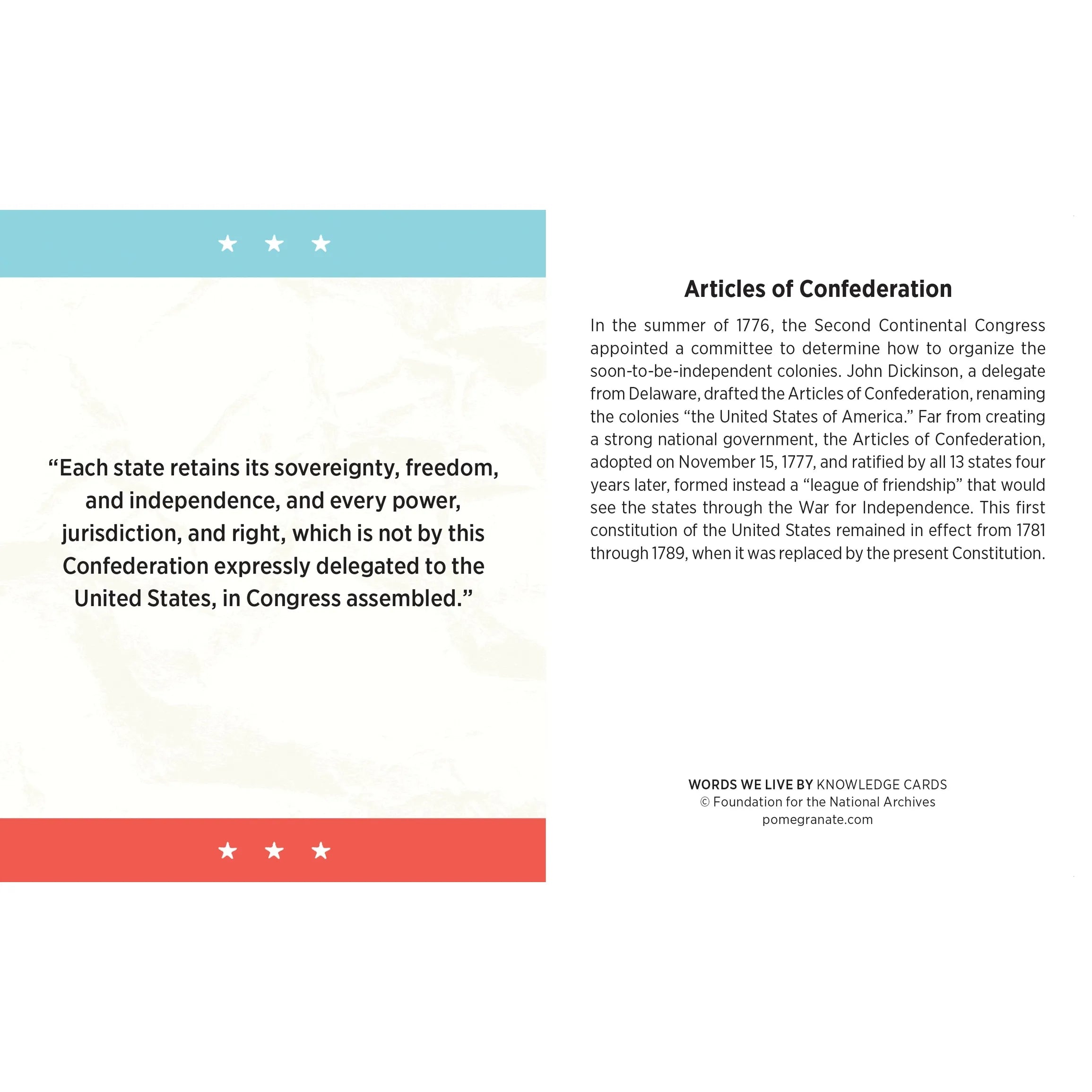 Words We Live By A Quiz Deck on American Historical Documents Knowledge Cards