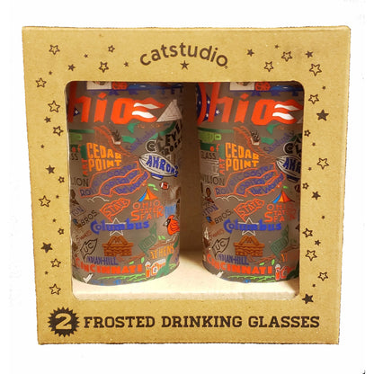 Set of 2 Frosted Catstudio Ohio drinking glasses