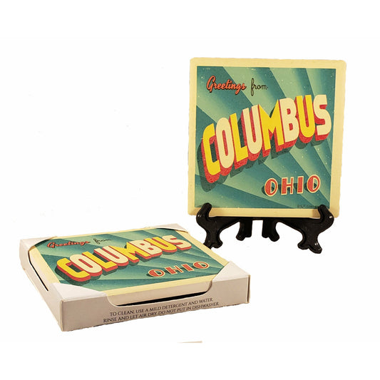 Greetings from Columbus Ohio Stone Coaster w/ Easel