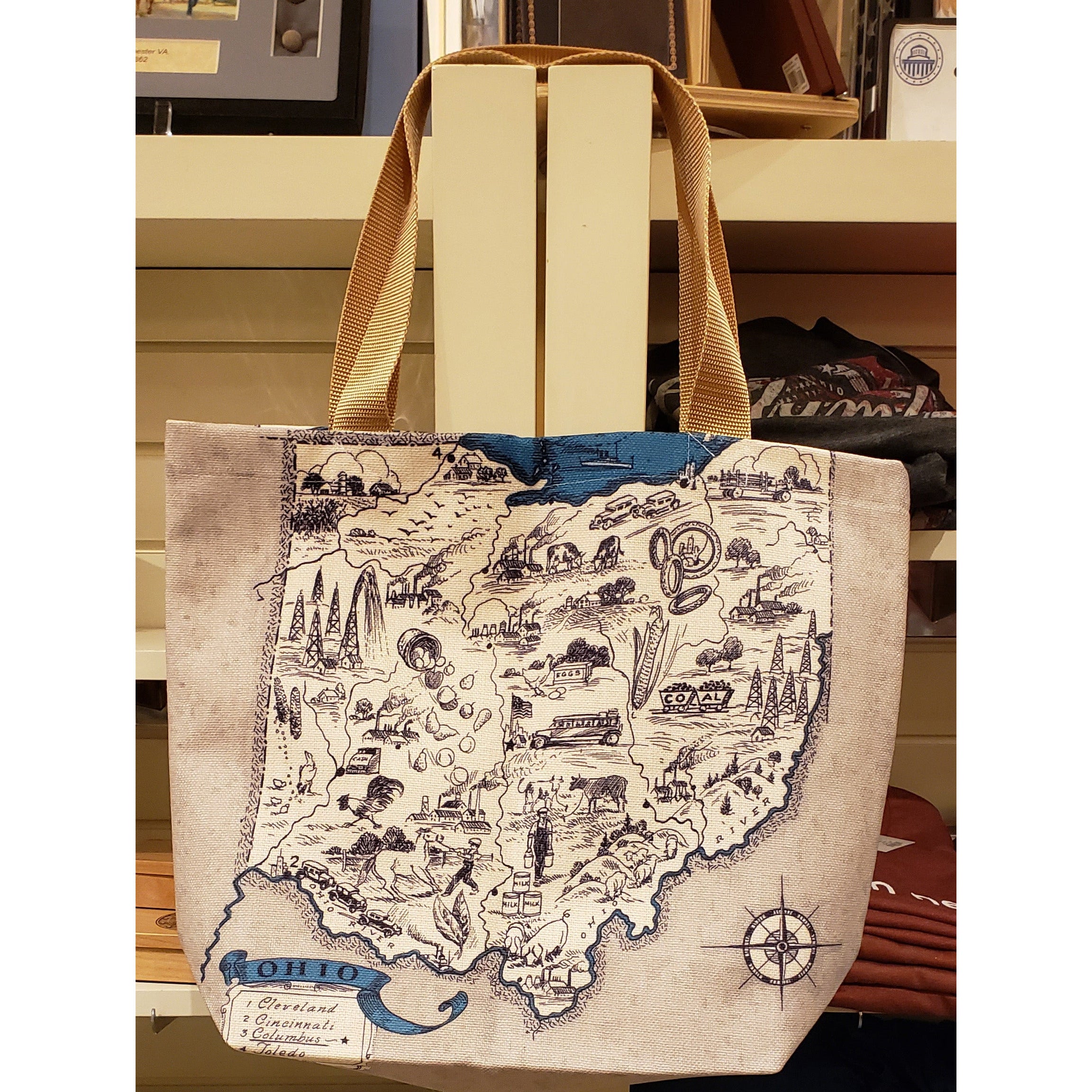Ohio Statehouse and Map Vintage Totes