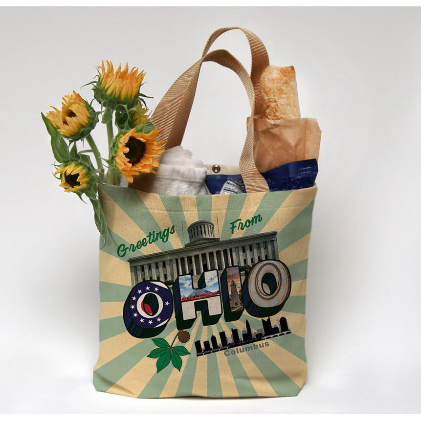 Ohio Statehouse and Map Vintage Totes