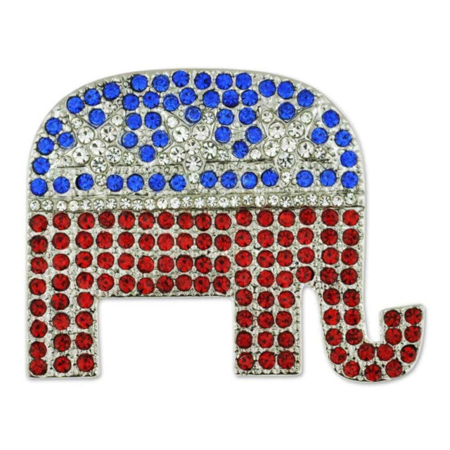 Rhinestone Republican Elephant Brooch