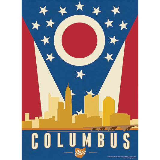 Columbus Skyline And Flag Poster 11 x 14