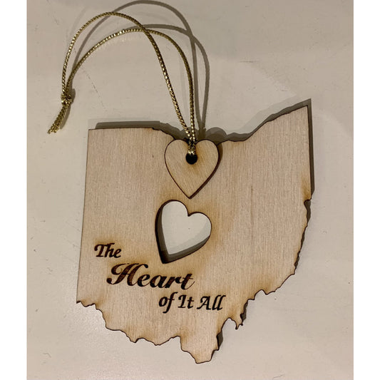 Custom Wood Ohio Heart of It All Ornament